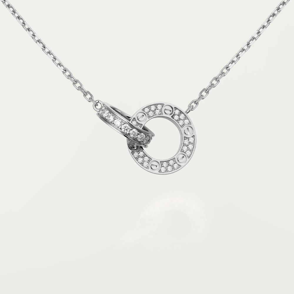 [Royal Jewellery]LOVE 7.6MM NECKLACE ROSE GOLD AND SILVER  FULL DIAMOND