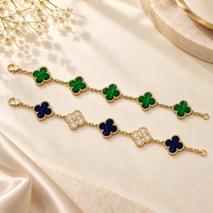 [Royal]Clover 5-Motif Malachite & Pietersite Bracelet Stack Set
