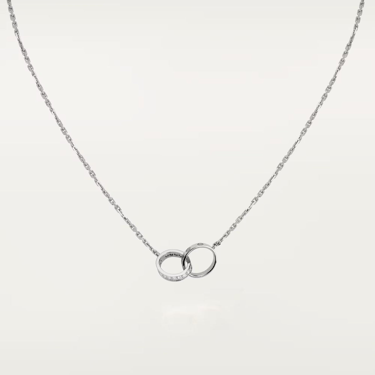 [Royal] LOVE DOUBLE RING HALF DIAMOND NECKLACE