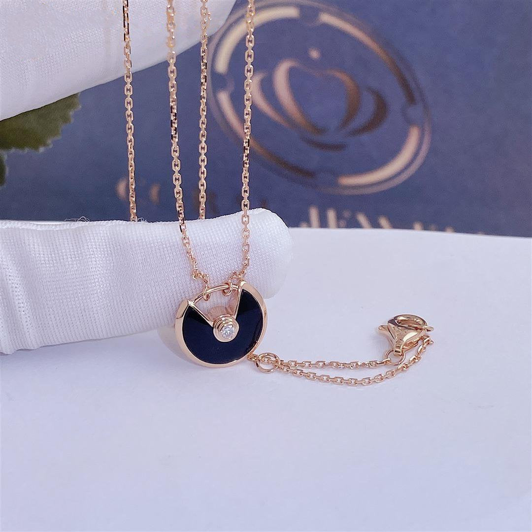 [Royal Jewellery]AMULETTE ROSE GOLD ONYX NECKLACE