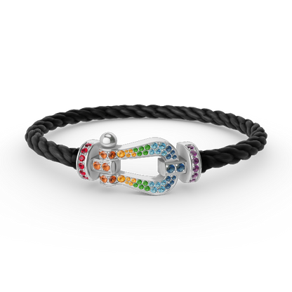 [Royal Jewellery]FORC LARGE HORSESHOE  COLORED DIAMOND BRACELET SILVER
