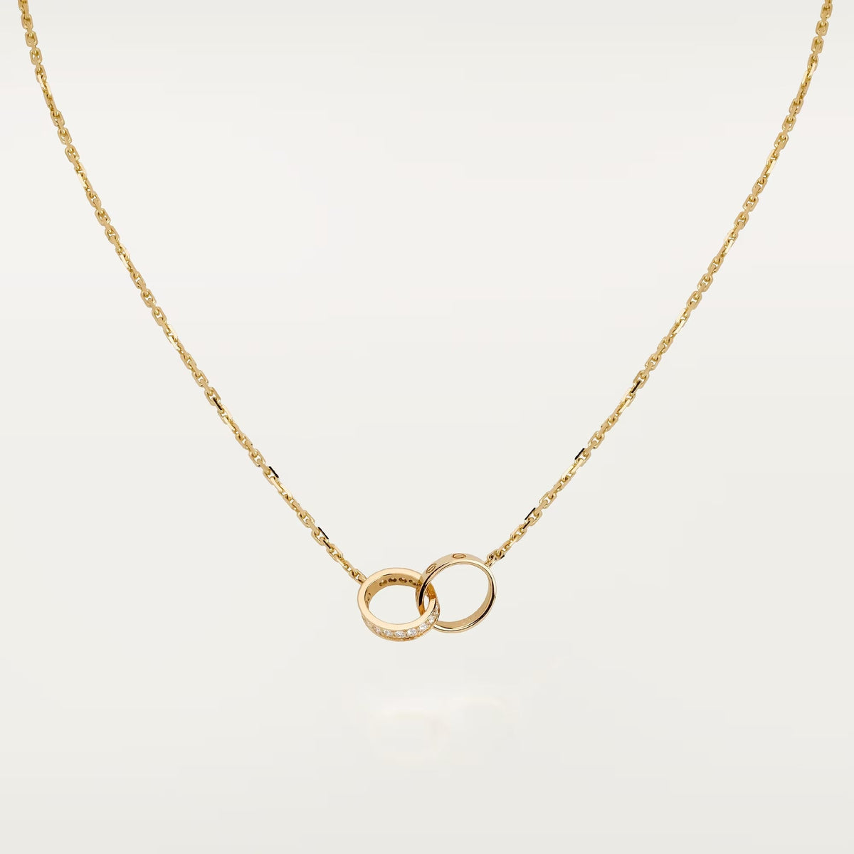 [Royal] LOVE DOUBLE RING HALF DIAMOND NECKLACE