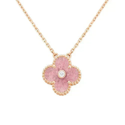 [Royal Jewellery]CLOVER 15MM DIAMOND RHODONITE NECKLACE
