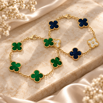 [Royal]Clover 5-Motif Malachite & Pietersite Bracelet Stack Set