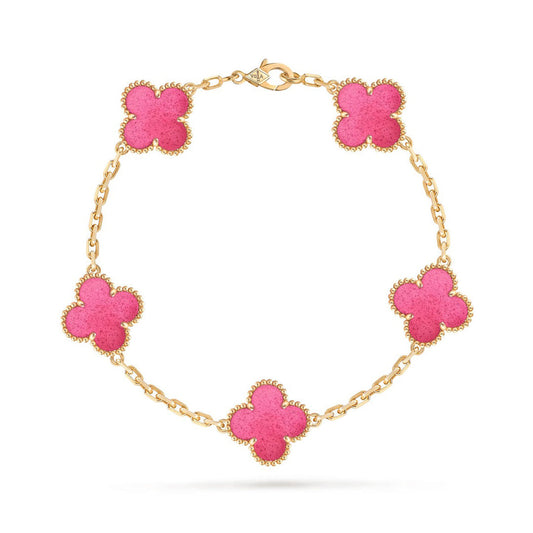 [Royal Jewellery]NEW CLOVER 5 MOTIFS PINK ENAMEL BRACELET