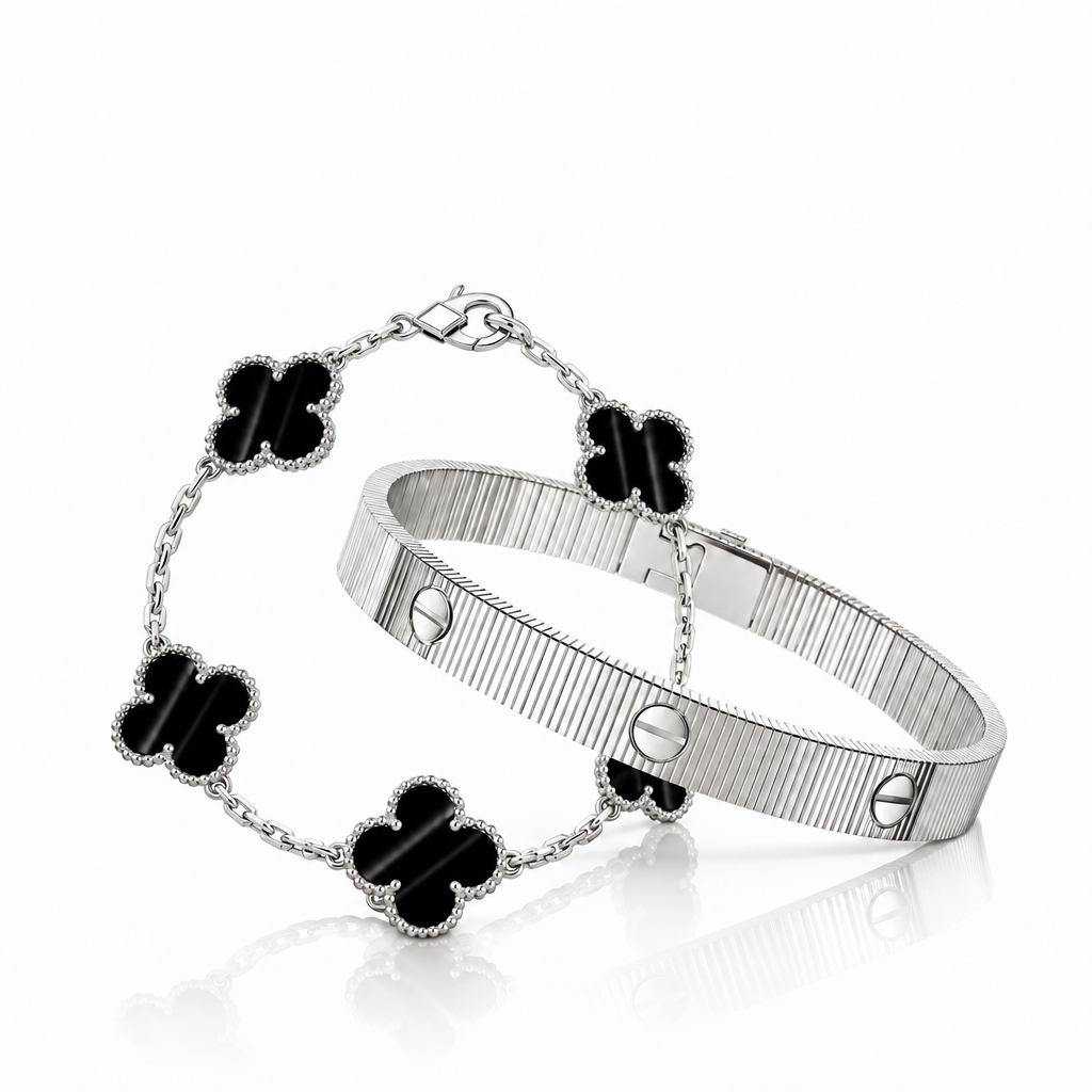 [Royal] Clover 5-Motif & LOVE Unlimited Bracelet Set