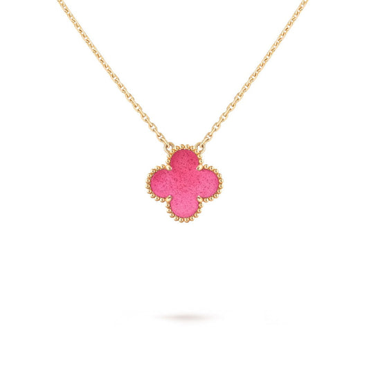 [Royal Jewellery]NEW CLOVER 15MM PINK ENAMEL NECKLACE