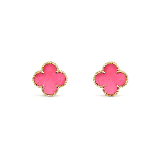 [Royal Jewellery]NEW CLOVER 15MM PINK ENAMEL STUD EARRINGS