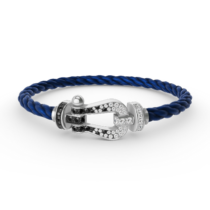 [Royal Jewellery]FORCE LARGE HORSESHOE BLACK WHITE DIAMOND BRACELET SILVER