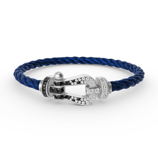 [Royal Jewellery]FORCE LARGE HORSESHOE BLACK WHITE DIAMOND BRACELET SILVER