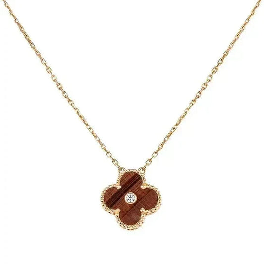 [Royal Jewellery]CLOVER 15MM DIAMOND AND YELLOW TIGER'S EYE AGATE necklace