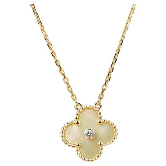 [Royal Jewellery]CLOVER 15MM DIAMOND GOLD MOTHER OF PEARL NECKLACE