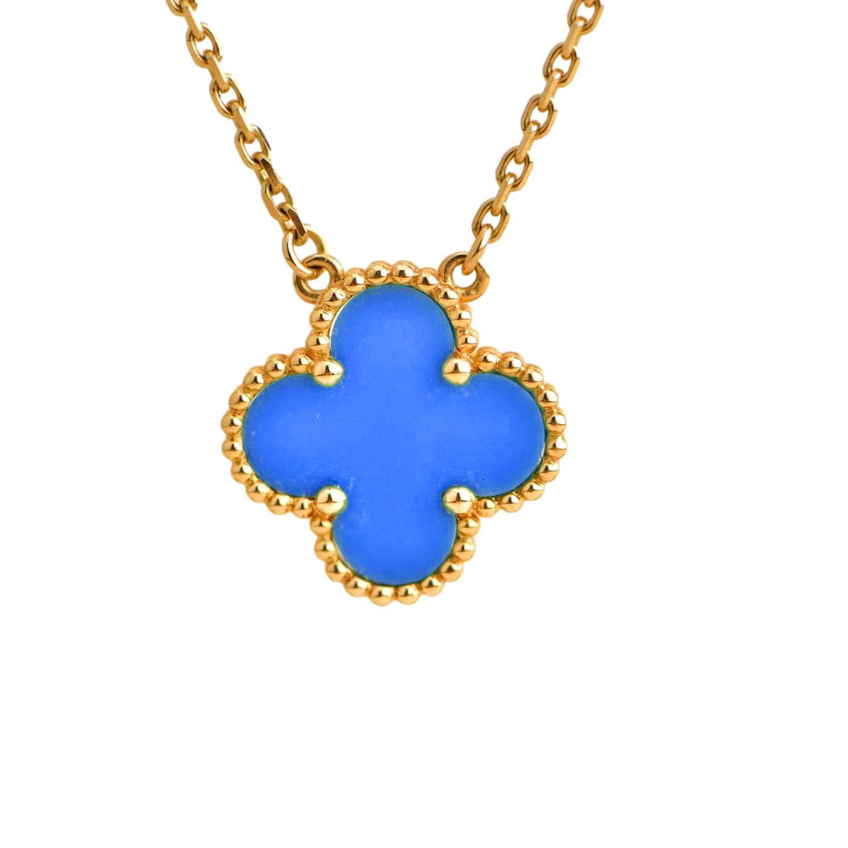 [Royal Jewellery]CLOVER 15MM BLUE AGATE NECKLACE