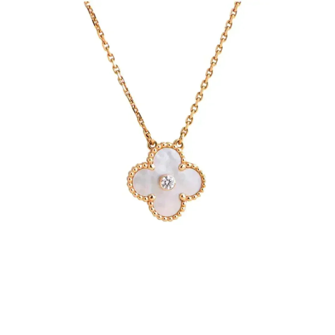 [Royal Jewellery]CLOVER 15MM DIAMOND WHITE FRITILLARIA NECKLACE