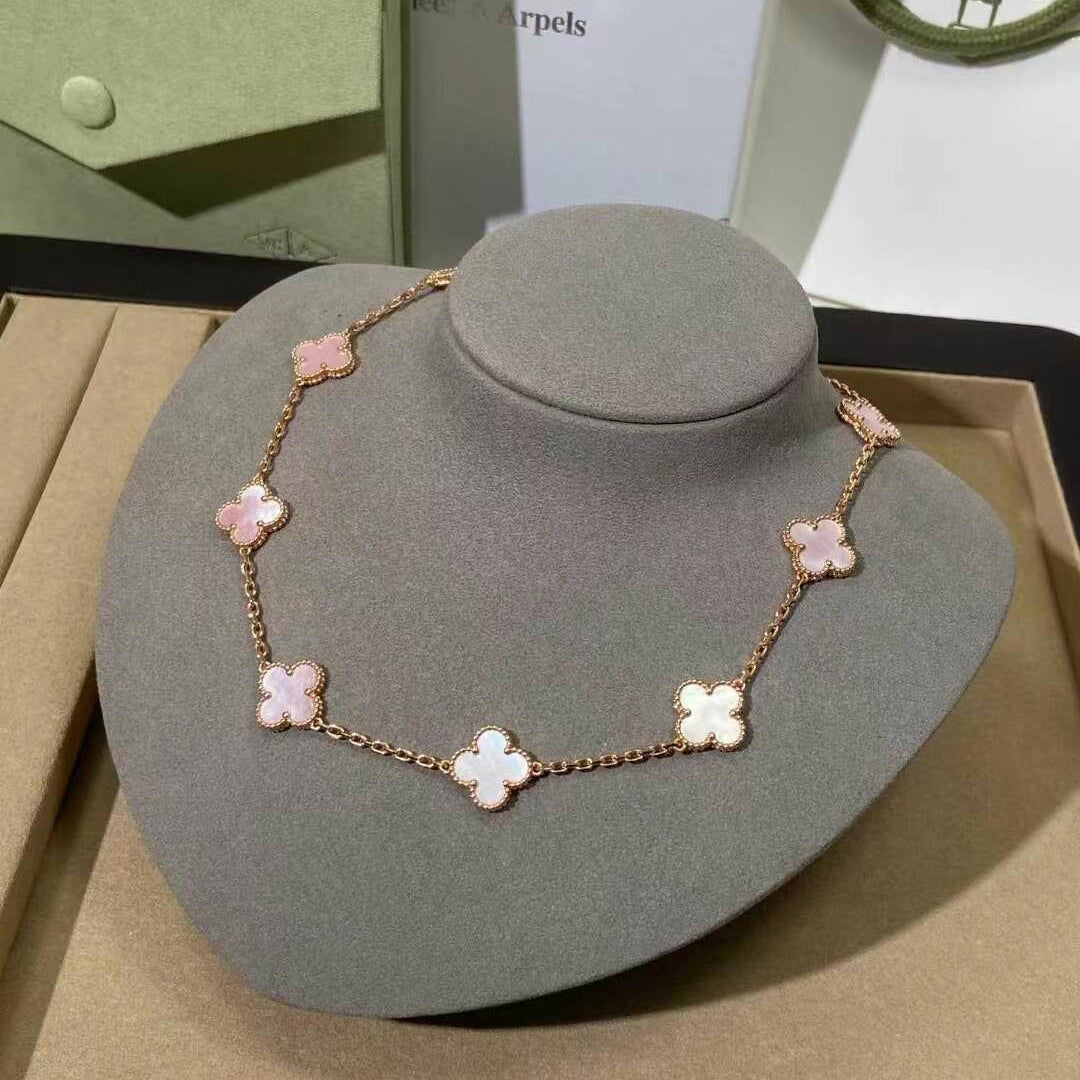 [Royal Jewellery]CLOVER 10 MOTIFS PINK MOP NECKLACE