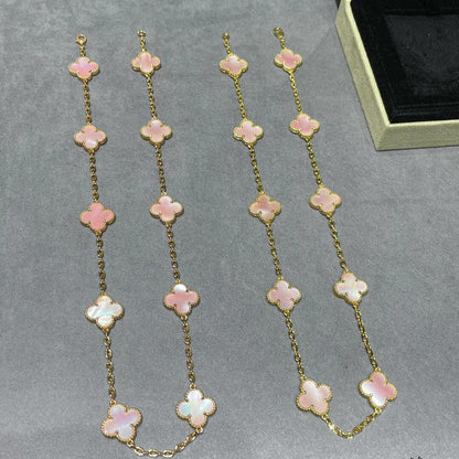 [Royal Jewellery]CLOVER 10 MOTIFS PINK MOP NECKLACE