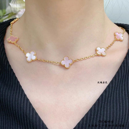 [Royal Jewellery]CLOVER 10 MOTIFS PINK MOP NECKLACE