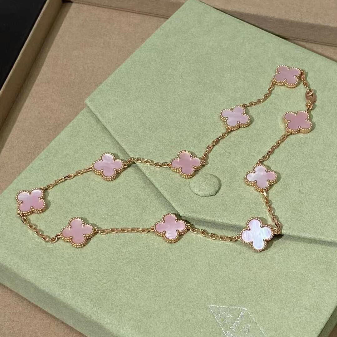 [Royal Jewellery]CLOVER 10 MOTIFS PINK MOP NECKLACE