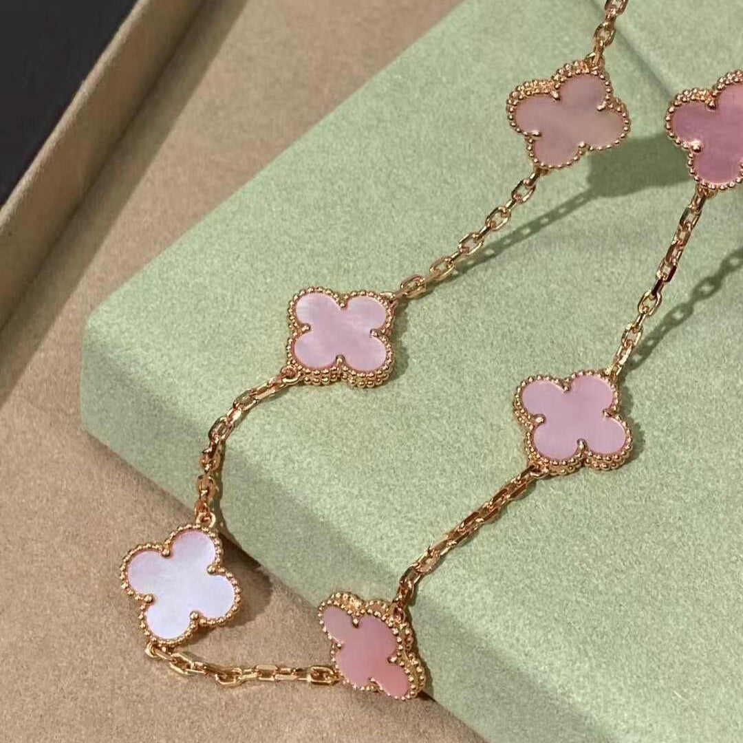 [Royal Jewellery]CLOVER 10 MOTIFS PINK MOP NECKLACE
