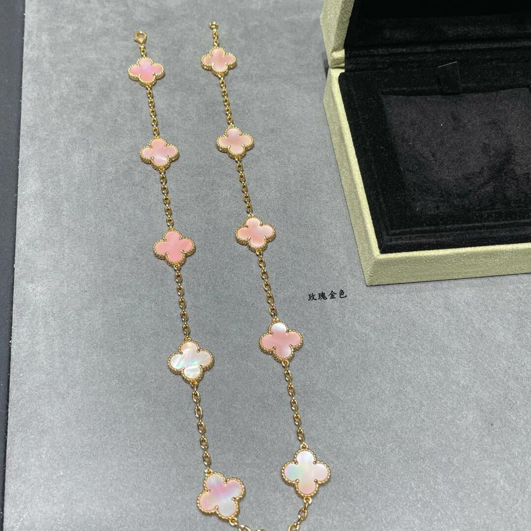[Royal Jewellery]CLOVER 10 MOTIFS PINK MOP NECKLACE