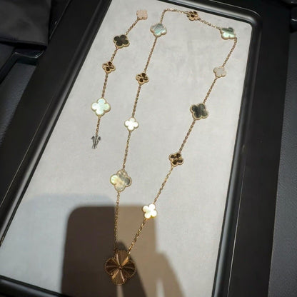 [Royal Jewellery]DETACHABLE CLOVER 15(11+4) FLOWER ROSE GOLD NECKLACE SET