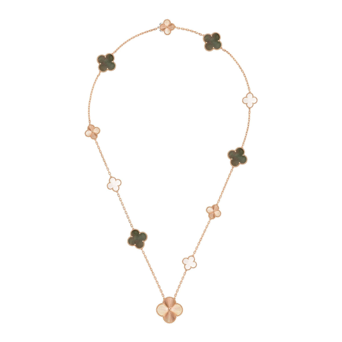 [Royal Jewellery]DETACHABLE CLOVER 15(11+4) FLOWER ROSE GOLD NECKLACE SET