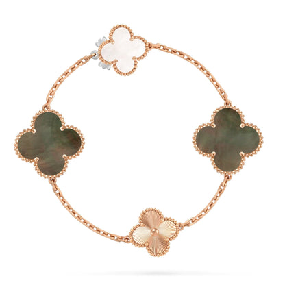 [Royal Jewellery]DETACHABLE CLOVER 15(11+4) FLOWER ROSE GOLD NECKLACE SET