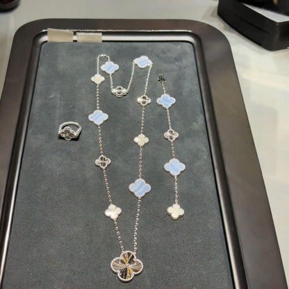[Royal Jewellery]DETACHABLE CLOVER 15(11+4) FLOWER SILVER NECKLACE SET