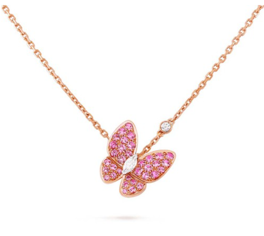 [Royal Jewellery]BUTTERFLY RED DIAMOND ROSE GOLD NECKLACE