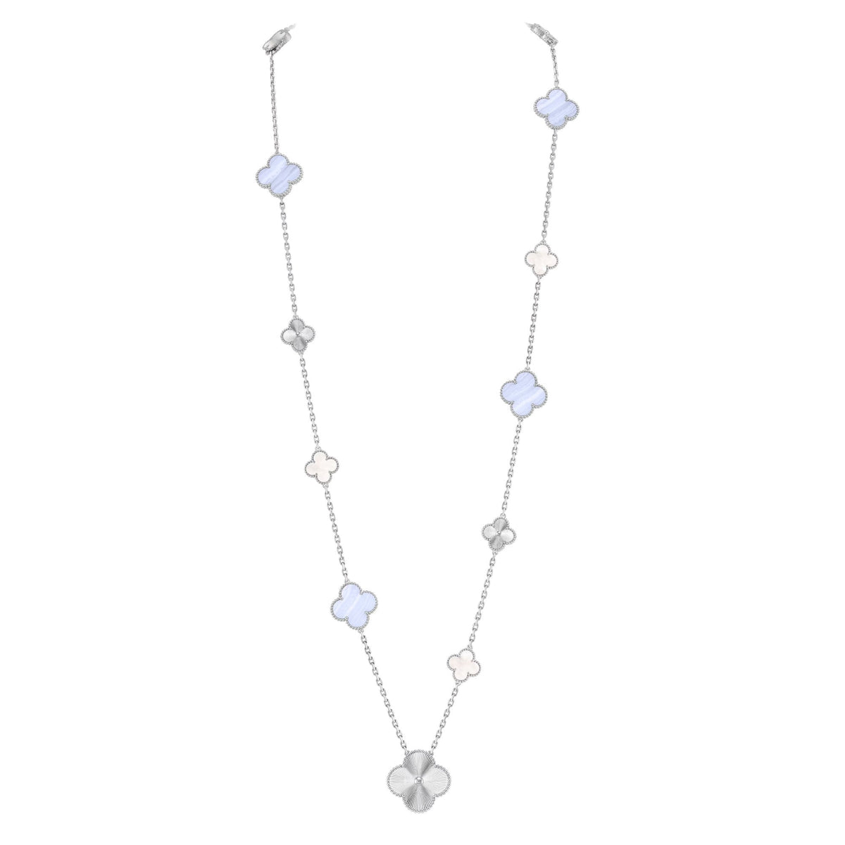 [Royal Jewellery]DETACHABLE CLOVER 15(11+4) FLOWER SILVER NECKLACE SET