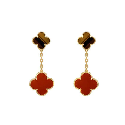 [Royal Jewellery]CLOVER  2 MOTIF  TIGER EYE CARNELIAN EARRINGS