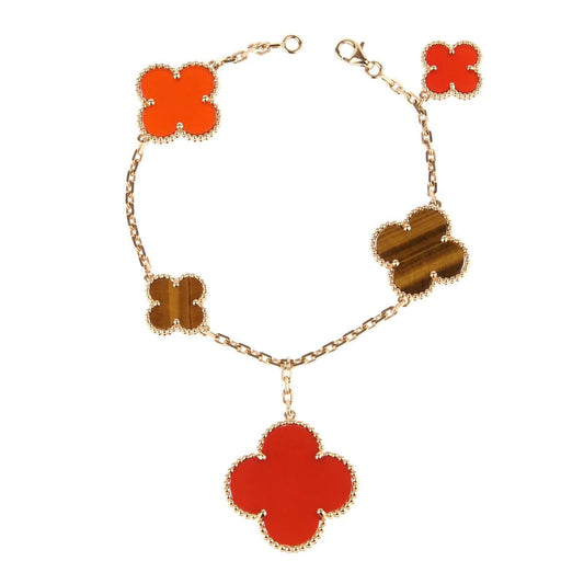 [Royal Jewellery]CLOVER BRACELET 5 MOTIFS CARNELIAN TIGER EYE