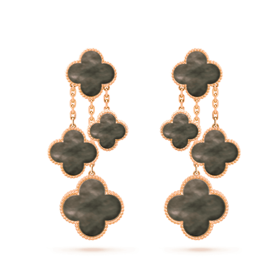 [Royal Jewellery]CLOVER EARRINGS DARK MOP 4 MOTIFS ROSE GOLD