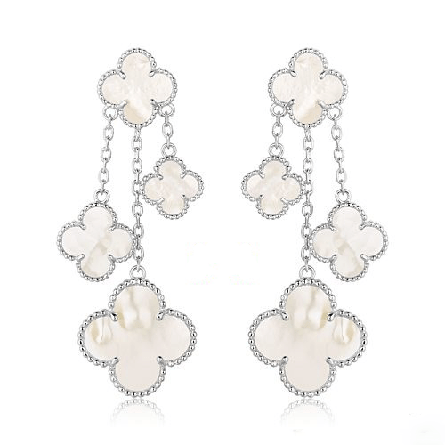[Royal Jewellery]CLOVER EARRINGS WHITE MOP 4 MOTIFS SILVER