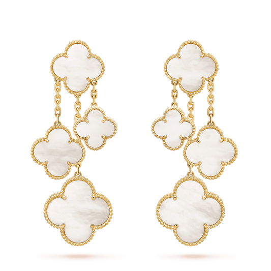 [Royal Jewellery]CLOVER EARRINGS WHITE MOP 4 MOTIFS GOLD