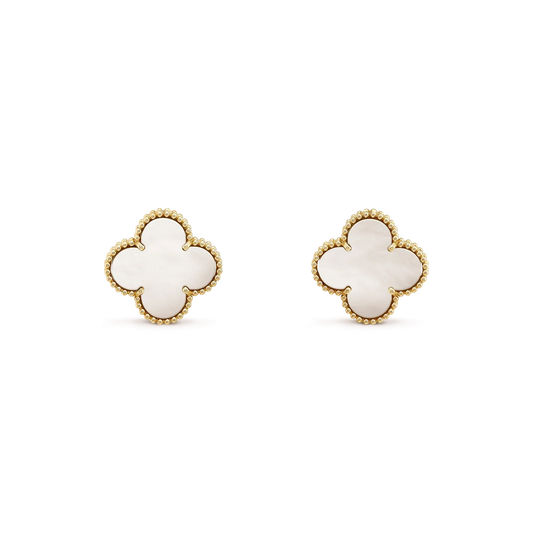 [Royal Jewellery]CLOVER MEDIUM 1 MOTIFS  WHITE MOP STUD EARRINGS