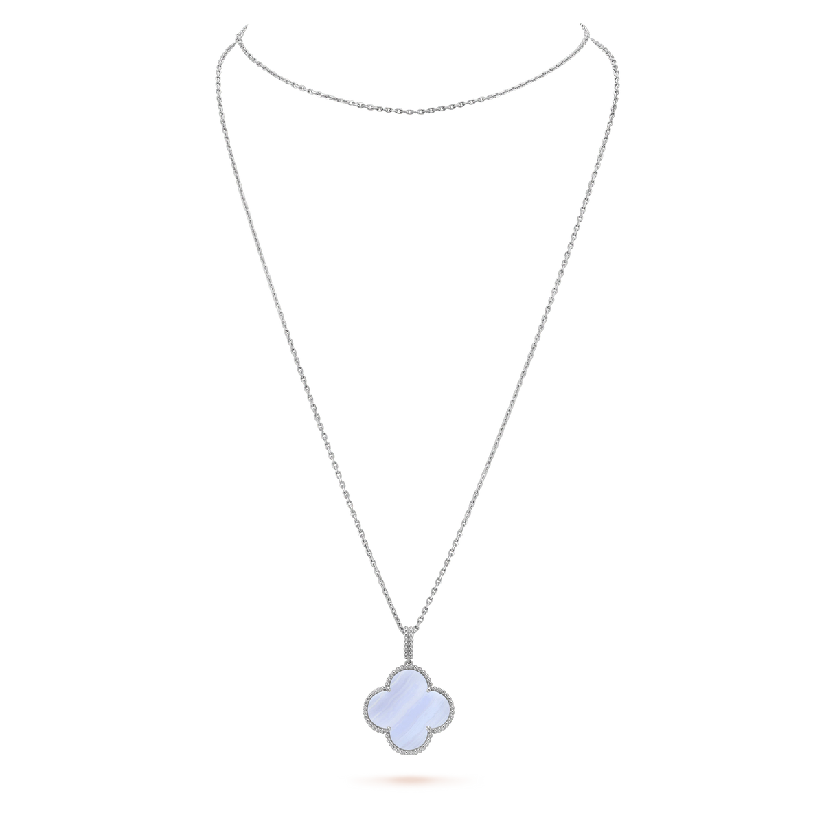 [Royal]CLOVER SILVER CHALCEDONY BIG CLOVER NECKLACE