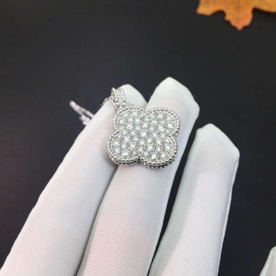 [Royal Jewellery]CLOVER 25MM SILVER FULL DIAMOND BIG CLOVER NECKLACE