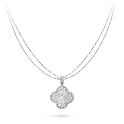 [Royal Jewellery]CLOVER 25MM SILVER FULL DIAMOND BIG CLOVER NECKLACE