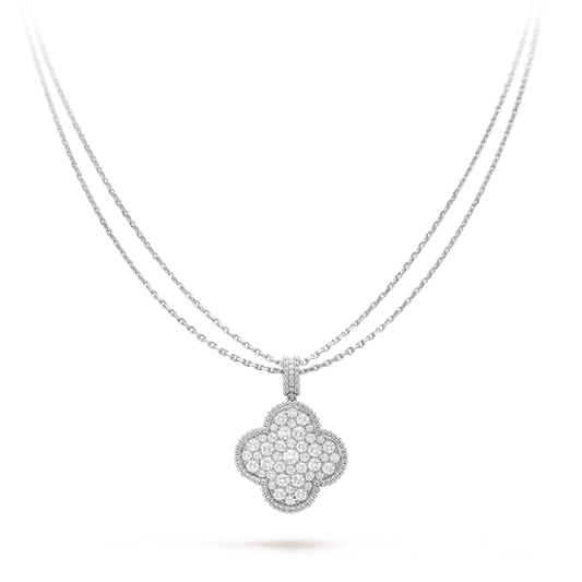 [Royal Jewellery]CLOVER 25MM SILVER FULL DIAMOND BIG CLOVER NECKLACE