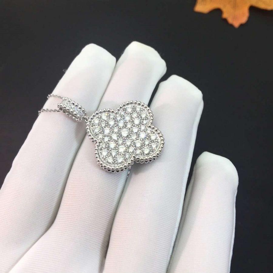 [Royal Jewellery]CLOVER 25MM SILVER FULL DIAMOND BIG CLOVER NECKLACE