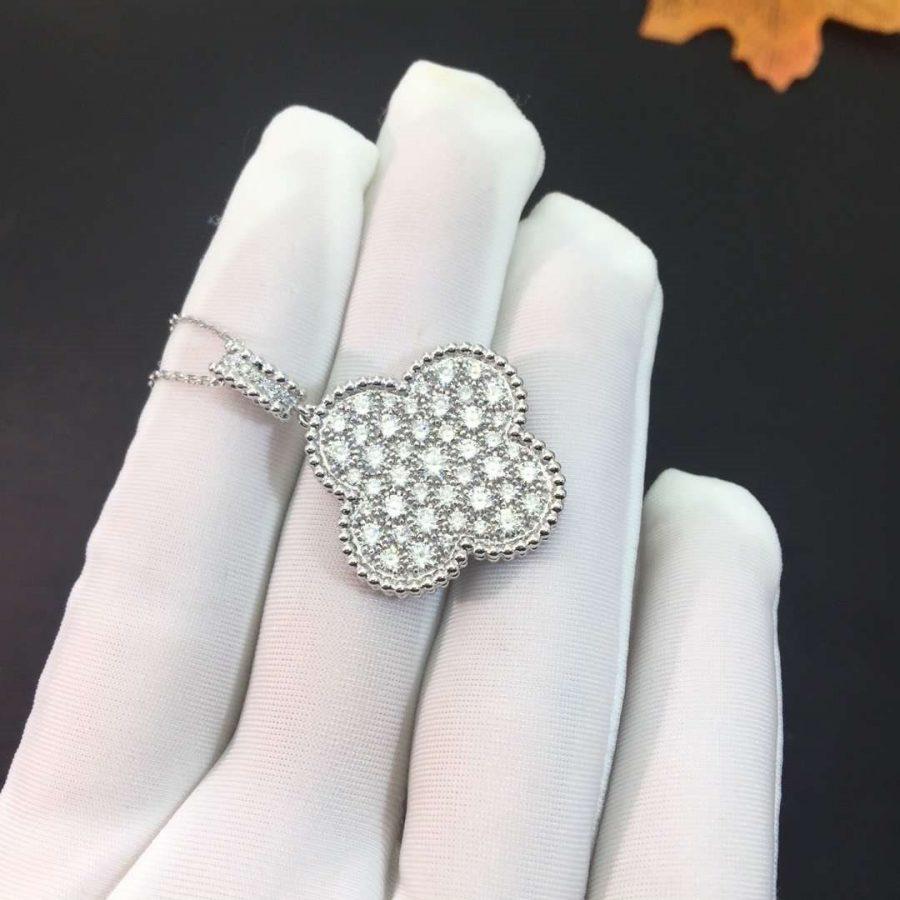 [Royal Jewellery]CLOVER 25MM SILVER FULL DIAMOND BIG CLOVER NECKLACE
