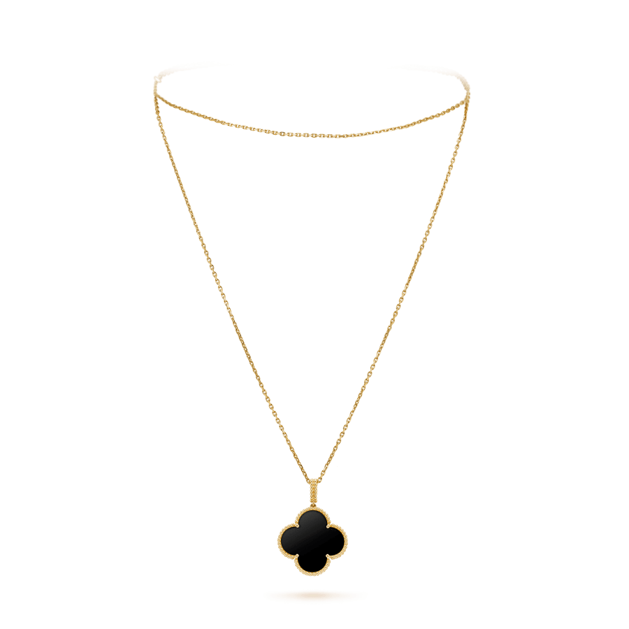 [Royal Jewellery]CLOVER 25MM GOLD ONYX BIG CLOVER NECKLACE