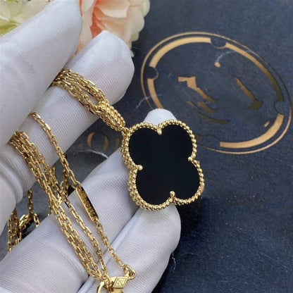 [Royal Jewellery]CLOVER 25MM GOLD ONYX BIG CLOVER NECKLACE