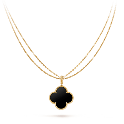 [Royal Jewellery]CLOVER 25MM GOLD ONYX BIG CLOVER NECKLACE