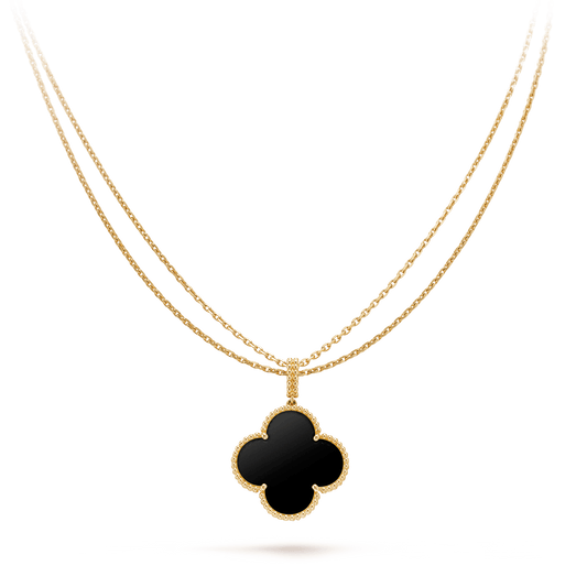 [Royal Jewellery]CLOVER 25MM GOLD ONYX BIG CLOVER NECKLACE