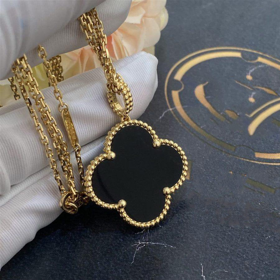 [Royal Jewellery]CLOVER 25MM GOLD ONYX BIG CLOVER NECKLACE