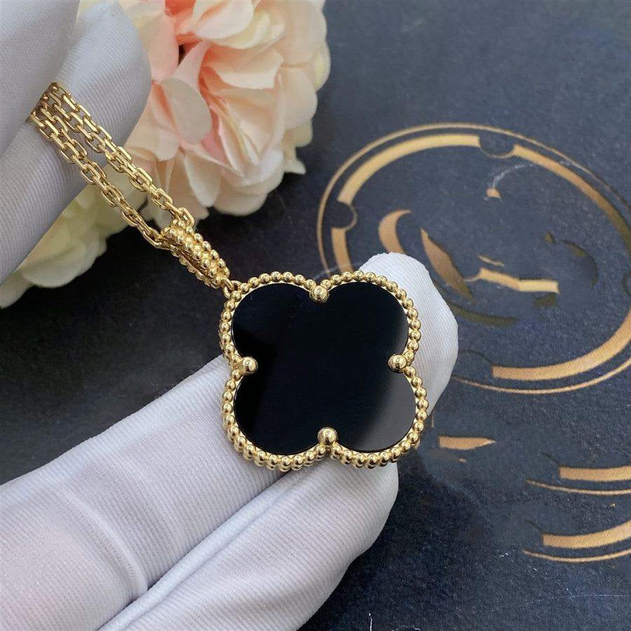 [Royal Jewellery]CLOVER 25MM GOLD ONYX BIG CLOVER NECKLACE