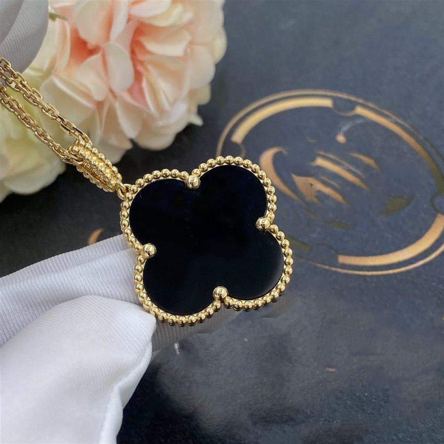 [Royal Jewellery]CLOVER 25MM GOLD ONYX BIG CLOVER NECKLACE