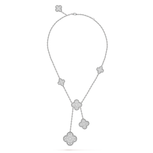 [Royal Jewellery]CLOVER 5 MOTIFS SILVER DIAMONDS NECKLACE
